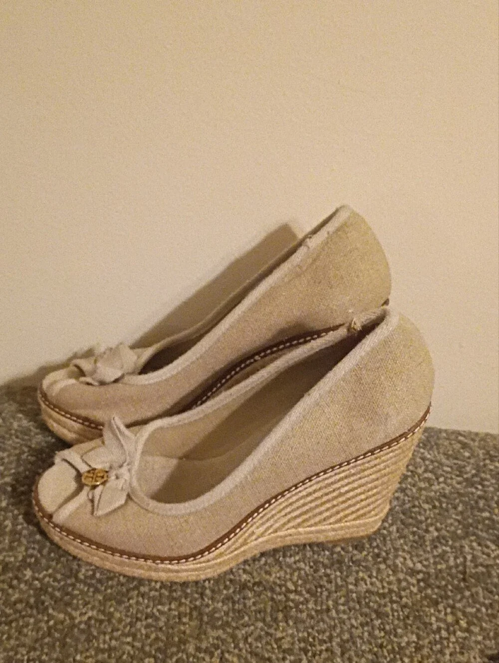 Tory Burch Natural Canvas Bow Espadrille Flats